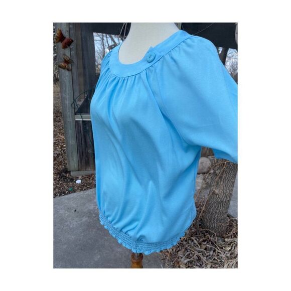 Retro Blair Blue Blouse Top Short Sleeve Raglan Sleeve Stretch Hem Sz M - Picture 2 of 7